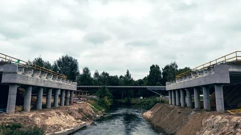 Construction of the city bridge. Stock Photos