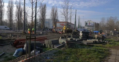 Construction in the city center Stock Footage 222960735