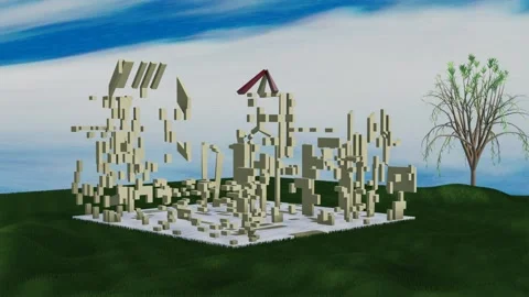 Construction of the city, from randomly stacked building elements, creates Stock Footage 134474631