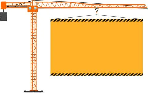 Construction Civil Tower Crane with Poster Icon in Flat Style. Vector Illustrazione stock