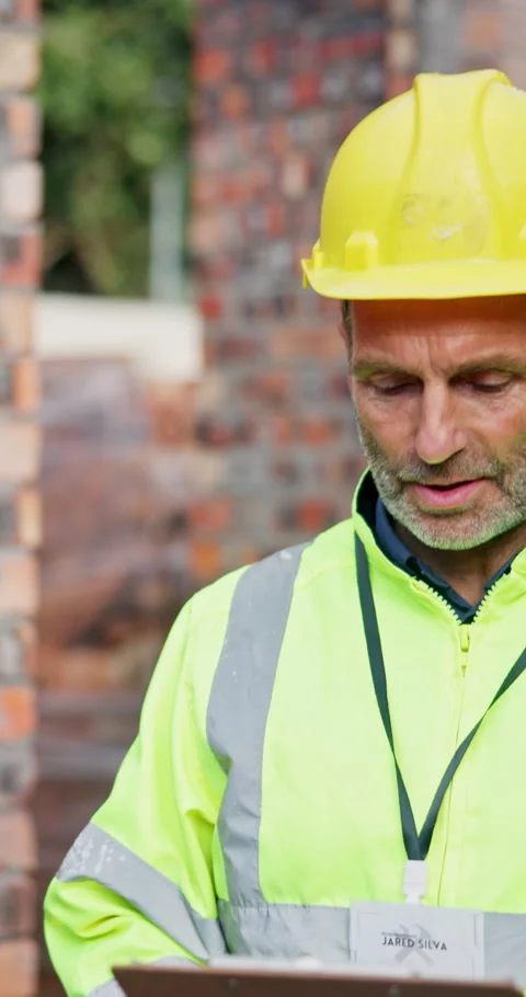 Construction, clipboard or man with inspection, site check or quality control Stock Footage 340984358
