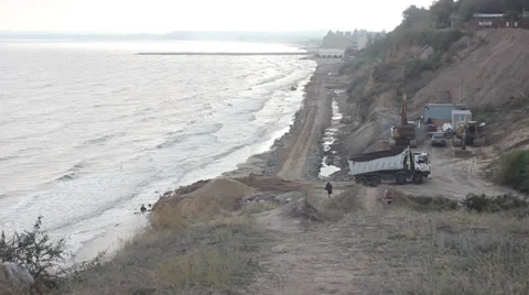 Construction on the coast affects the environment. Stock-Footage 35641193