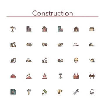 Construction colored line icons Stock Illustration