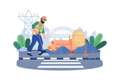 Construction company constructs new highway for transportation. Illustration