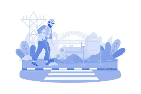 Construction company constructs new highway for transportation. Illustration