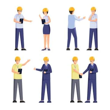 Construction company workers flat illustrations set. Professional contractors Stock Illustration