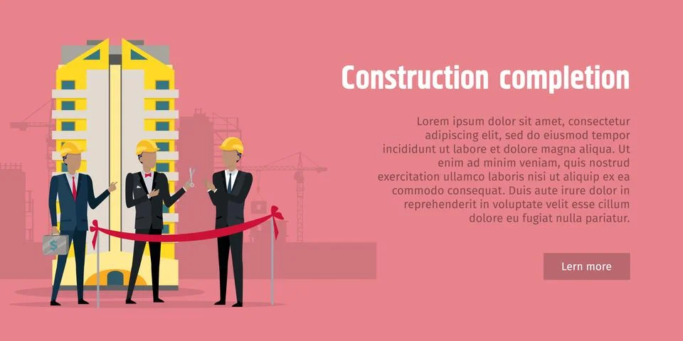 Construction Completion Building Design Web Banner Ilustración de archivo