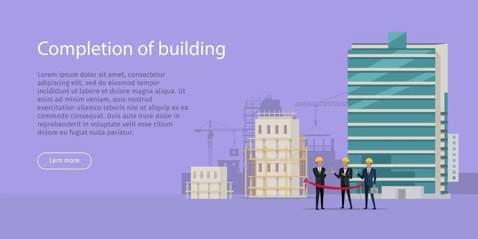 Construction Completion Building Design Web Banner Ilustración de archivo