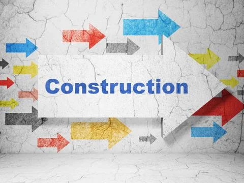Construction concept: arrow with Construction on grunge wall background Stock Illustration