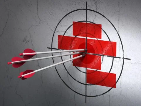 Construction concept: arrows in Bricks target on wall background Ilustración de archivo