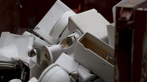 Construction concept bathroom remodeling old toilets. Stock Footage 313076992