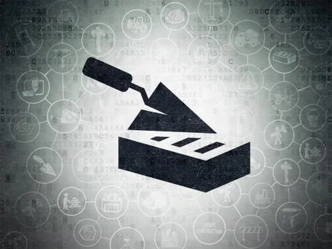 Construction concept: Brick Wall on Digital Data Paper background Illustrazione stock