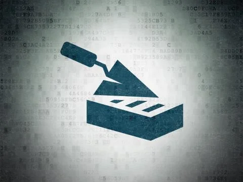 Construction concept: Brick Wall on Digital Data Paper background Illustrazione stock