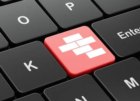 Construction concept: Bricks on computer keyboard background Illustrazione stock