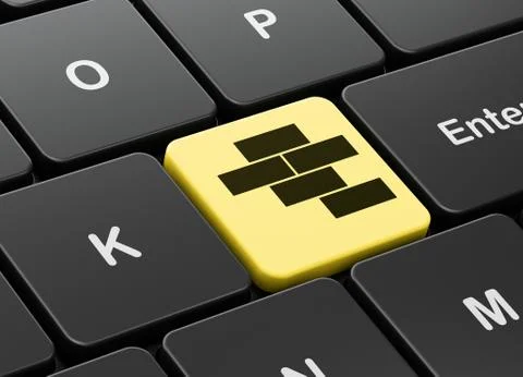 Construction concept: Bricks on computer keyboard background Stock Illustration