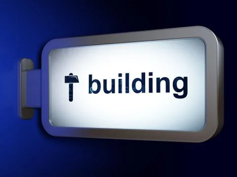 Construction concept: Building and Hammer on billboard background Ilustración de archivo