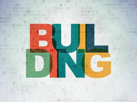 Construction concept: Building on Digital Data Paper background Ilustración de archivo