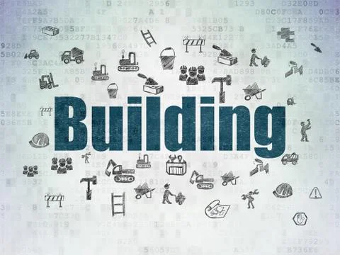 Construction concept: Building on Digital Data Paper background イラスト素材