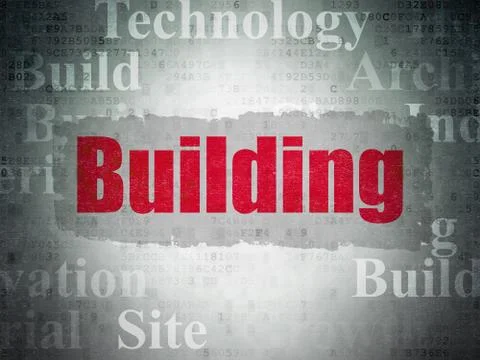 Construction concept: Building on Digital Data Paper background Ilustración de archivo