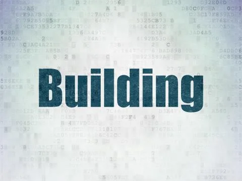 Construction concept: Building on Digital Data Paper background Ilustración de archivo