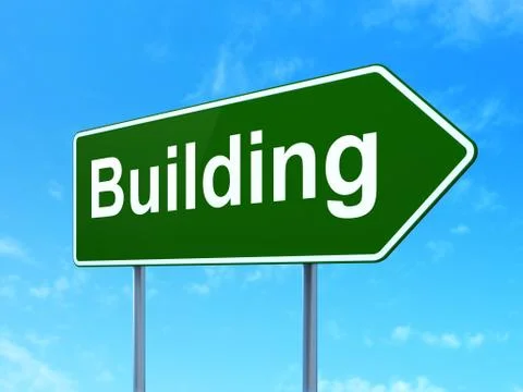 Construction concept: Building on road sign background Ilustración de archivo