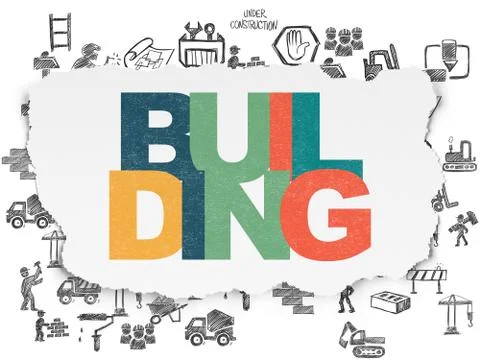 Construction concept: Building on Torn Paper background Ilustración de archivo