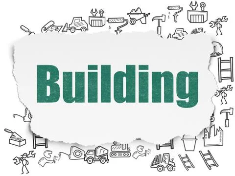 Construction concept: Building on Torn Paper background Ilustración de archivo