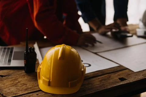 Construction concept of Engineer and Architect working at Construction Site.. Foto stock