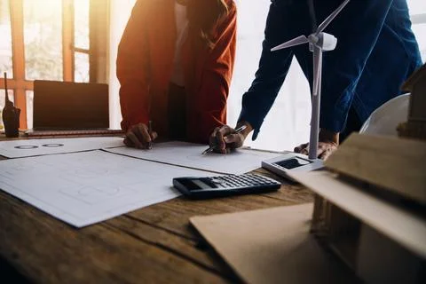 Construction concept of Engineer and Architect working at Construction Site.. Foto stock