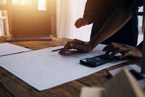 Construction concept of Engineer and Architect working at Construction Site.. Foto stock