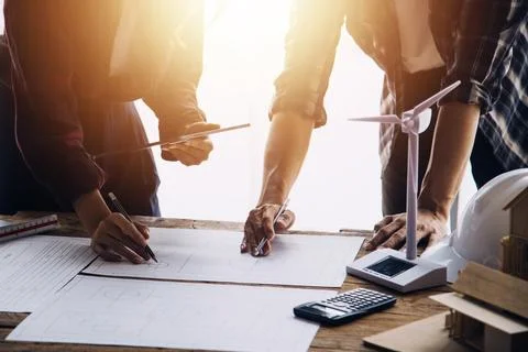 Construction concept of Engineer and Architect working at Construction Site.. Stock Photos