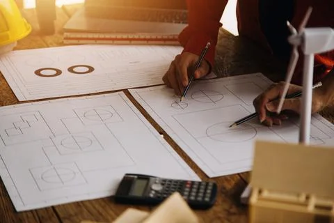 Construction concept of Engineer and Architect working at Construction Site.. Foto stock