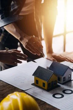 Construction concept of Engineer and Architect working at Construction Site.. Foto stock