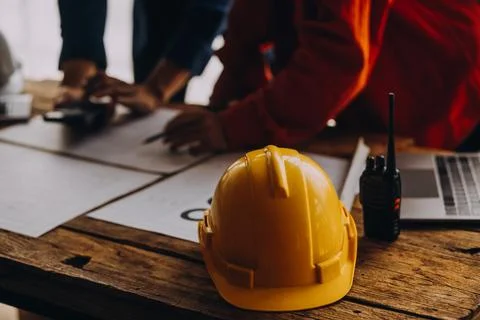 Construction concept of Engineer and Architect working at Construction Site.. Foto stock