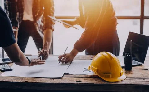 Construction concept of Engineer and Architect working at Construction Site.. Foto stock
