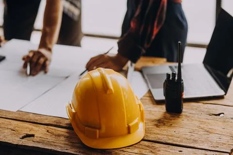 Construction concept of Engineer and Architect working at Construction Site.. Foto stock