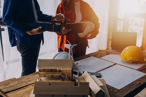Construction concept of Engineer and Architect working at Construction Site.. Foto stock