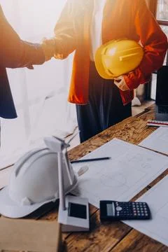 Construction concept of Engineer and Architect working at Construction Site.. Foto stock