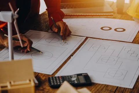 Construction concept of Engineer and Architect working at Construction Site.. Stock Photos