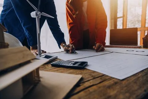 Construction concept of Engineer and Architect working at Construction Site.. Foto stock