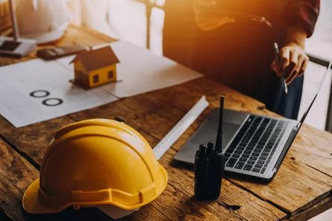 Construction concept of Engineer and Architect working at Construction Site.. Foto stock