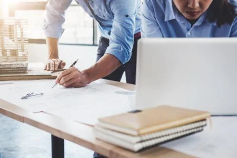 Construction concept of Engineer or architect meeting for project working wit Stock Photos