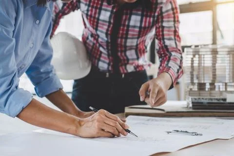 Construction concept of Engineer or architect meeting for project working wit Stock Photos