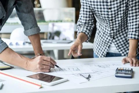 Construction concept of Engineer or architect meeting for project working wit Stock Photos