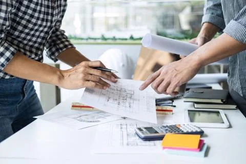 Construction concept of Engineer or architect meeting for project working wit Stock Photos