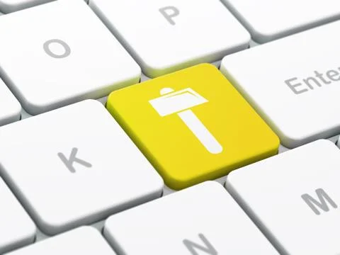 Construction concept: Hammer on computer keyboard background 스톡 일러스트