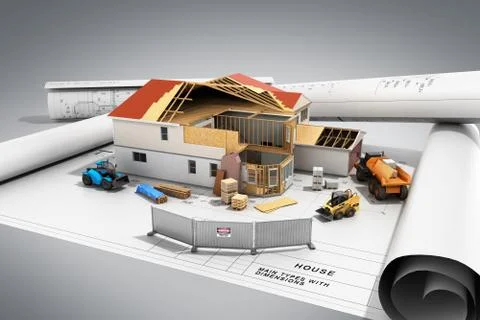 Construction concept House in building process Three-dimensional image 3d ren Ilustración de archivo