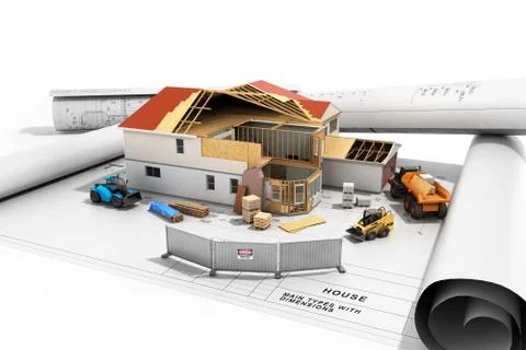 Construction concept House in building process Three-dimensional image 3d ren Ilustración de archivo