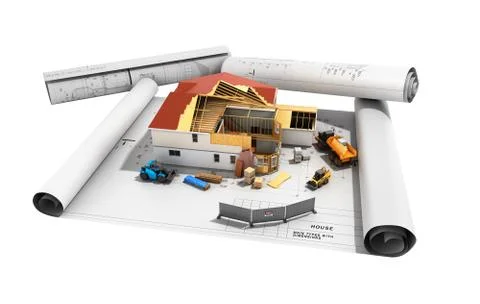 Construction concept House in building process Three-dimensional image 3d ren Ilustración de archivo