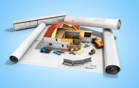 Construction concept House in building process Three-dimensional image 3d ren Stock Illustration